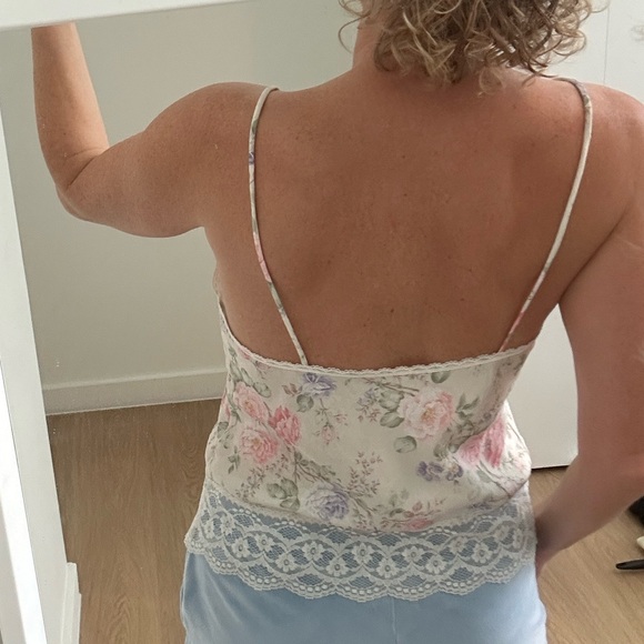 Vintage Deena Floral Lace Trim Satin Camisole Tank Top M - Picture 2 of 9